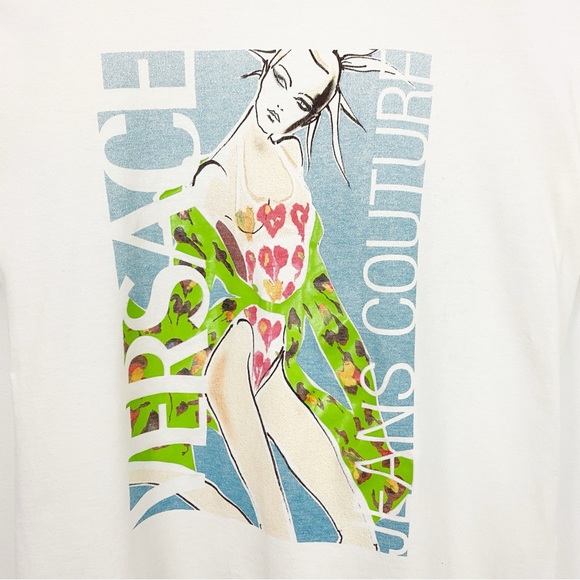 Rare Vintage Y2K Versace Jeans Couture size S Artistic Abstract Girl T-shirt Tee - Picture 2 of 7